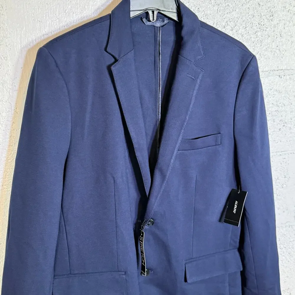 Alfani Mens Modern Knit Two Button Blazer Jacket Navy L $140
